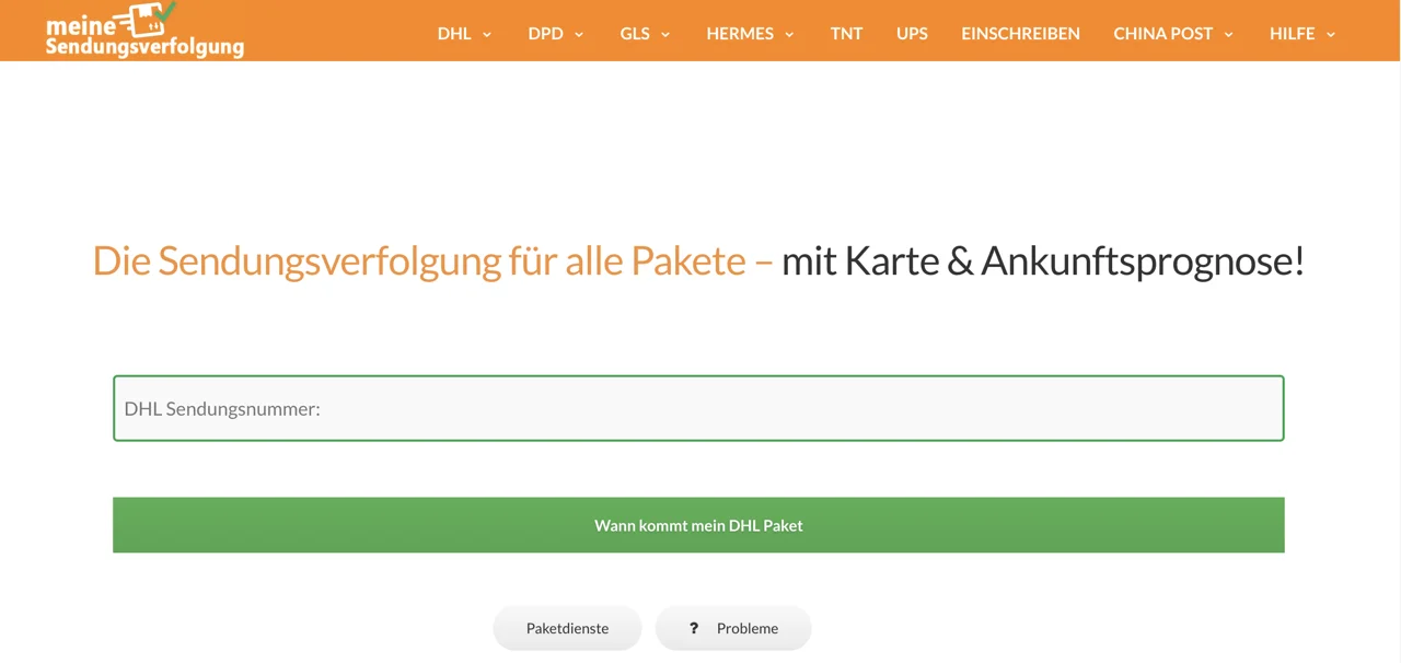 Meine Sendungsverfolgung – Portalansicht